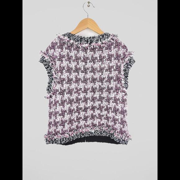 [SOLD] ST JOHN Women's Sz US 8 L Pink Tweed Sleeveless Vest Boucle Houndstooth - Picture 6 of 10